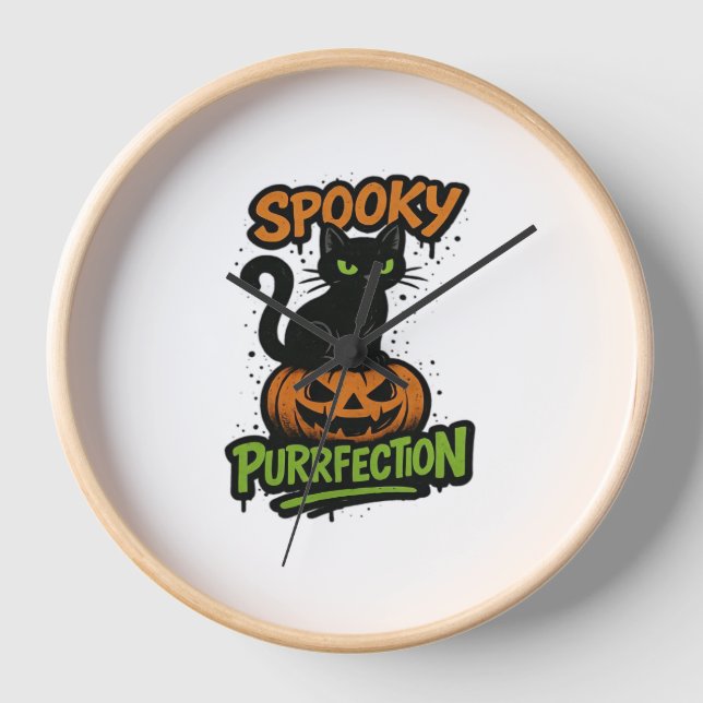 Spooky Squad Retro Halloween Design (Black Text) – Clock (Front)