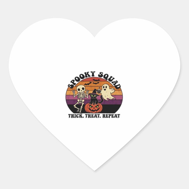 Spooky Squad Retro Halloween Design (Black Text) � Heart Sticker (Front)