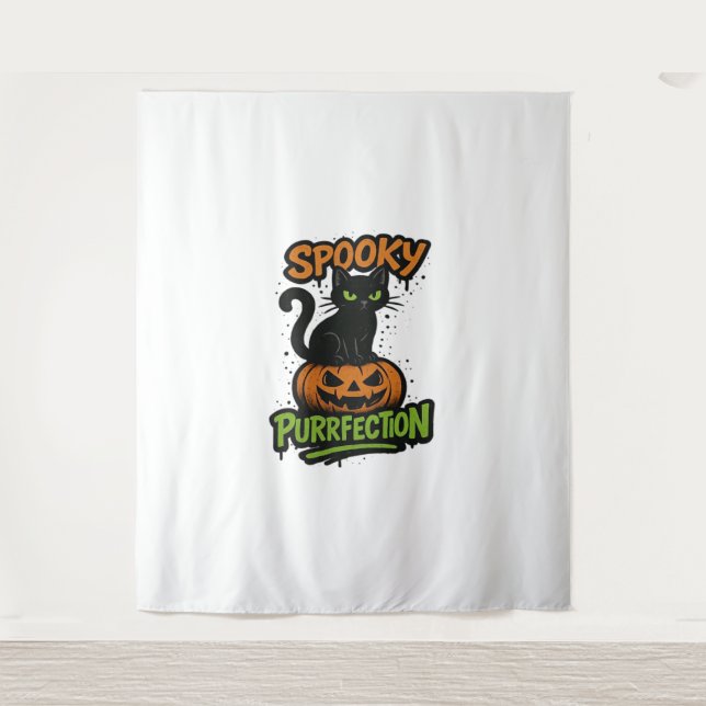 Spooky Squad Retro Halloween Design (Black Text) – Tapestry (Front)