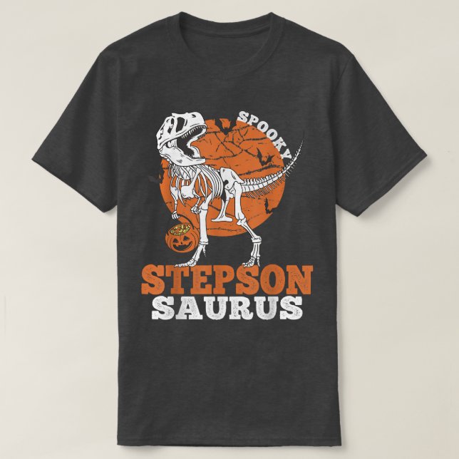 Spooky Stepson Saurus Dinosaur Skeleton T rex Pump T-Shirt (Design Front)