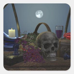 Spooky Still Life in Moonlight Square Sticker