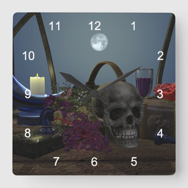Spooky Still Life in Moonlight Square Wall Clock (Front)