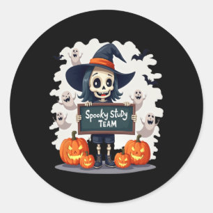 Spooky Study Team - Cute Halloween Skeleton Teache Classic Round Sticker