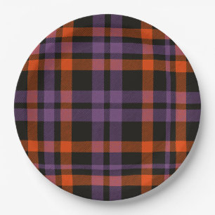 Spooky Style Black Orange Lavender Purple Plaid Paper Plate