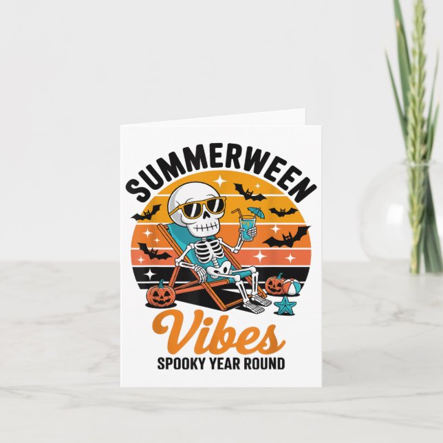 Spooky Summer Beach Skeleton Funny Halloween Summe Card (Front)