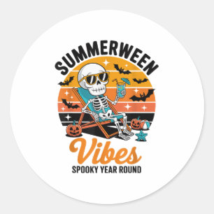 Spooky Summer Beach Skeleton Funny Halloween Summe Classic Round Sticker