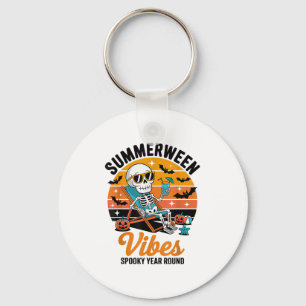 Spooky Summer Beach Skeleton Funny Halloween Summe Key Ring