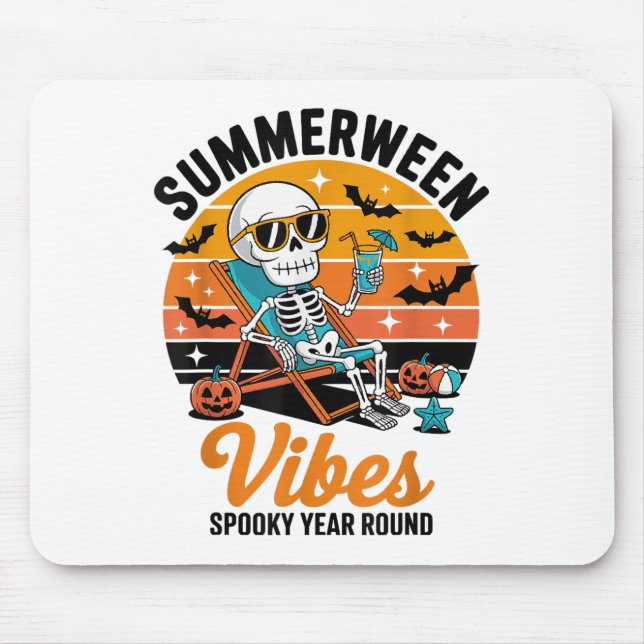 Spooky Summer Beach Skeleton Funny Halloween Summe Mouse Pad (Front)