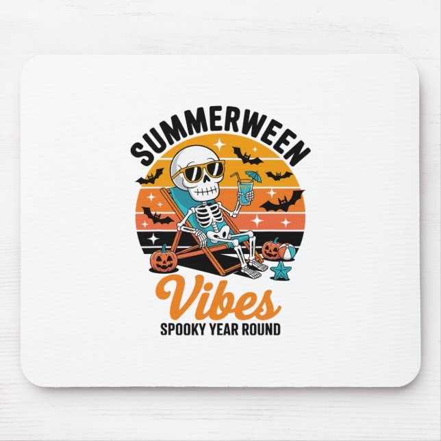 Spooky Summer Beach Skeleton Funny Halloween Summe Mouse Pad (Front)