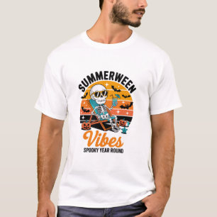 Spooky Summer Beach Skeleton Funny Halloween Summe T-Shirt