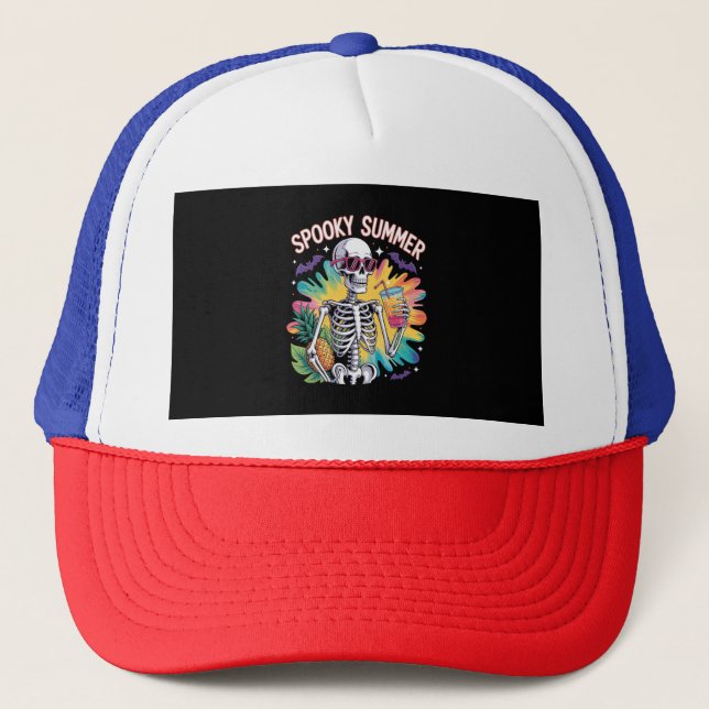 Spooky Summer Beach Vacation Trucker Hat (Front)