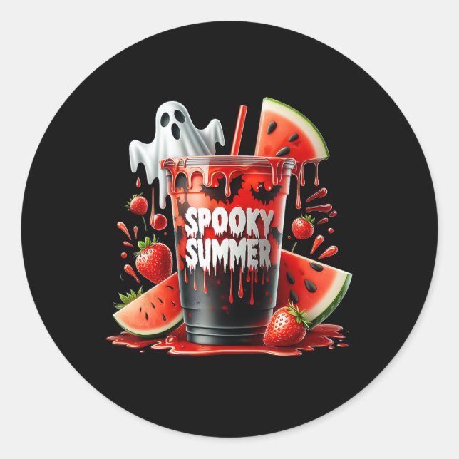 Spooky Summer Drinks Summerween Vibes Funny Summer Classic Round Sticker (Front)