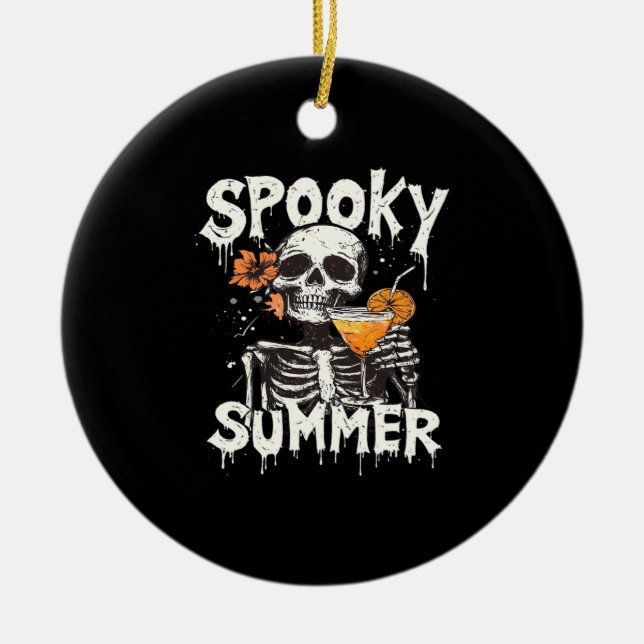 Spooky Summer Funny Meme Skeleton Coffee Summerwee Ceramic Ornament (Front)