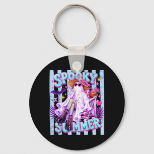 Spooky Summer Halloween Ghost Retro Blue Ped Key Ring