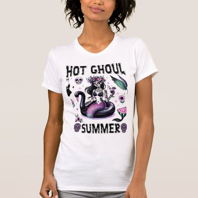 Spooky Summer Pastel Goth Sugar Skull Mermaid T-Shirt (Front)