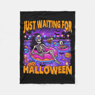 Spooky Summer Skeleton Funny Waiting For Halloween Fleece Blanket
