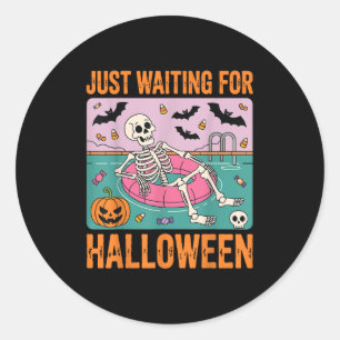 Spooky Summer Skeleton Just Waiting For Halloween  Classic Round Sticker