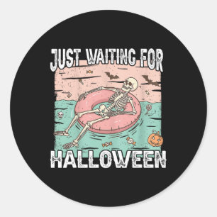 Spooky Summer Skeleton Just Waiting For Halloween  Classic Round Sticker