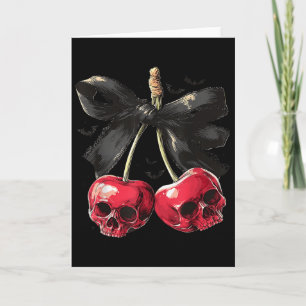 Spooky Summer Skull Cherry Halloween Coquette Bow Card