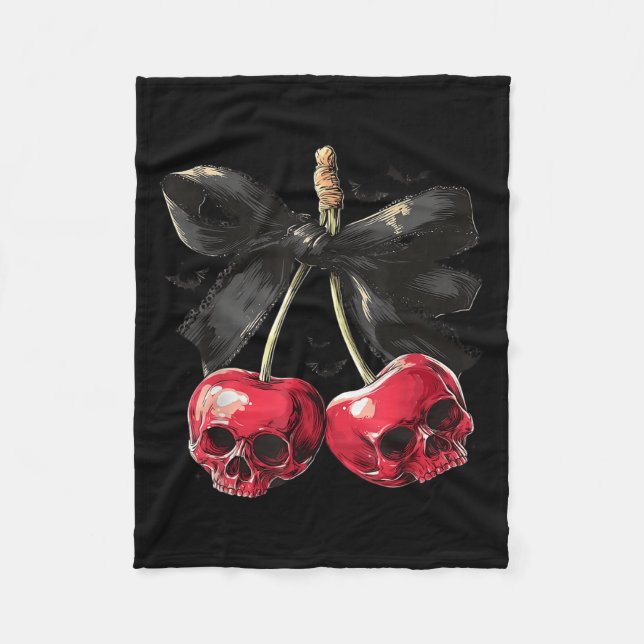 Spooky Summer Skull Cherry Halloween Coquette Bow  Fleece Blanket (Front)