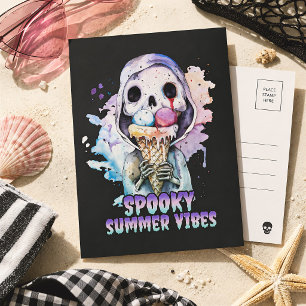 Spooky Summer Vibes Skeleton Ice Cream Summerween Postcard