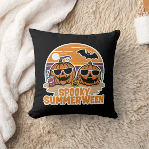 Spooky Summerween - pumpkins on the beach Cushion