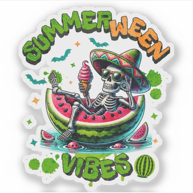 Spooky Summerween Skeleton Watermelon Float Funny (Front)