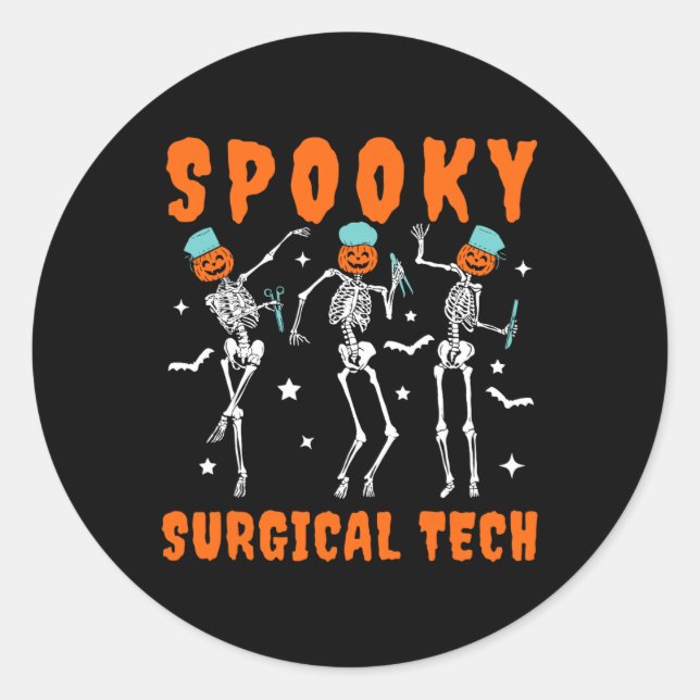 Spooky Surgical Tech Skeleton Dancing Surgical Hal Classic Round Sticker (Front)
