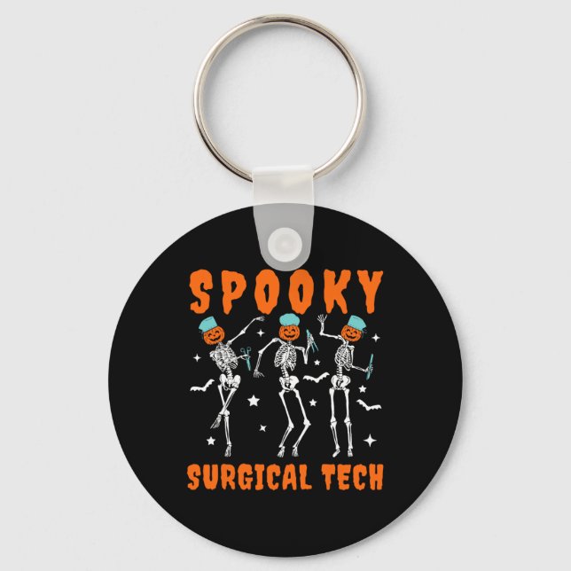 Spooky Surgical Tech Skeleton Dancing Surgical Hal Key Ring (Front)