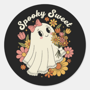 Spooky Sweet Cute Floral Ghost Classic Round Sticker