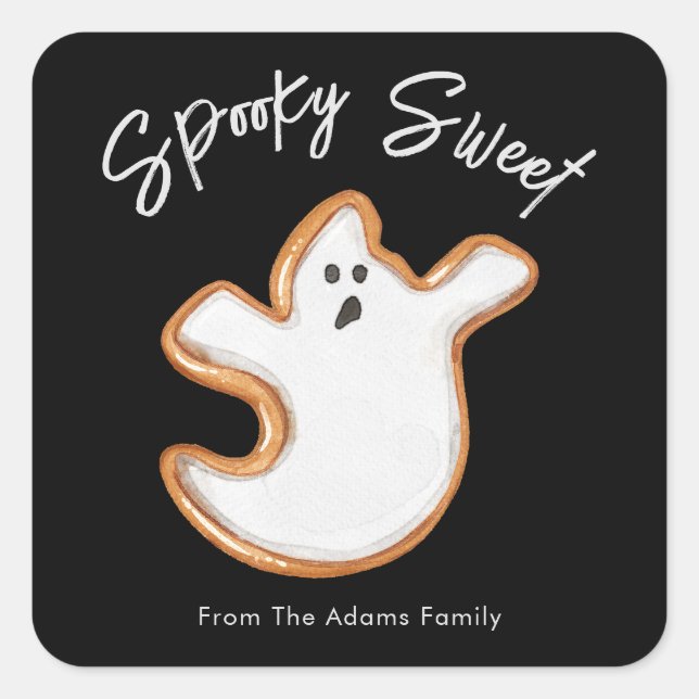 Spooky Sweet Ghost Sugar Cookie Customisable Square Sticker (Front)