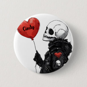 Spooky Sweetheart -Customizable Skull with Balloon 6 Cm Round Badge