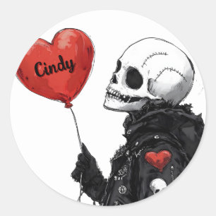 Spooky Sweetheart -Customizable Skull with Balloon Classic Round Sticker