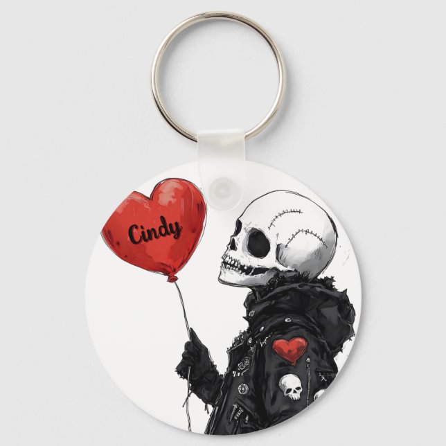 Spooky Sweetheart -Customizable Skull with Balloon Key Ring (Front)