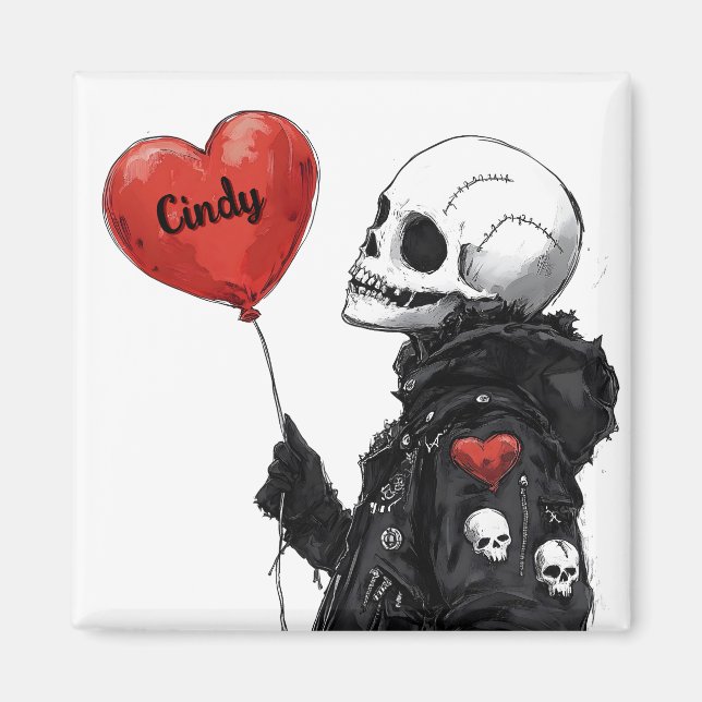 Spooky Sweetheart -Customizable Skull with Balloon Magnet (Front)