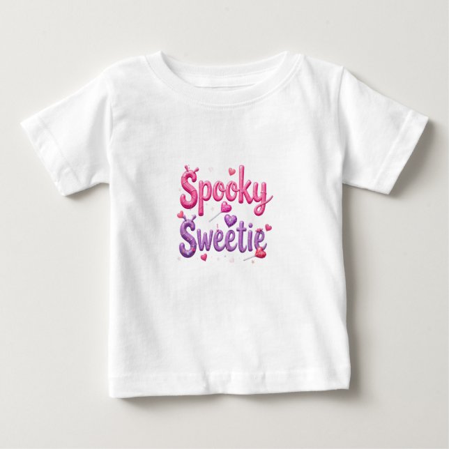 Spooky Sweetie Cute Halloween Text Design Baby T-Shirt (Front)