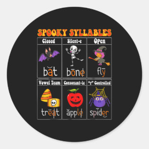 Spooky Syllables Teacher Funny Halloween Education Classic Round Sticker