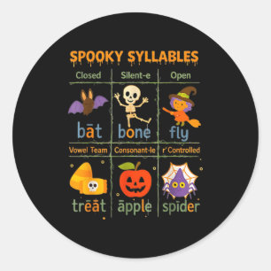 Spooky Syllables Teacher Funny Halloween Education Classic Round Sticker