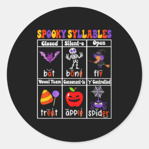 Spooky Syllables Teacher Funny Halloween Education Classic Round Sticker