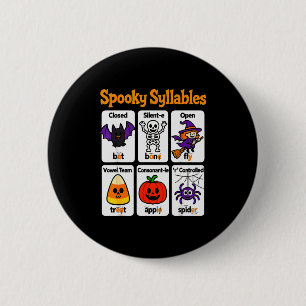 Spooky Syllables Teacher Outfit Halloween Clroom L 6 Cm Round Badge