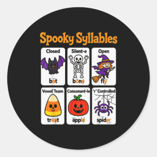 Spooky Syllables Teacher Outfit Halloween Clroom L Classic Round Sticker