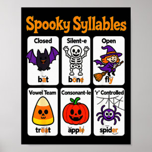 Spooky Syllables Teacher Outfit Halloween Clroom L Poster