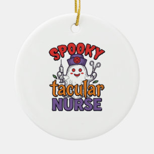 Spooky Tacular Nurse Halloween Ghost Shirt Design_ Ceramic Ornament