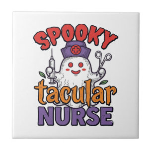 Spooky Tacular Nurse Halloween Ghost Shirt Design_ Ceramic Tile