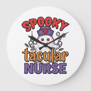 Spooky Tacular Nurse Halloween Ghost Shirt Design_ Large Clock