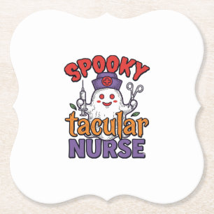 Spooky Tacular Nurse Halloween Ghost Shirt Design_ Paper Coaster