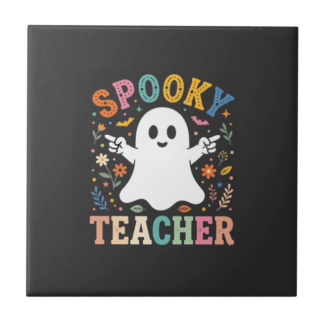 Spooky Teacher Cute Ghost Halloween Design_1 Ceramic Tile (Front)