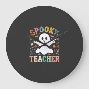 Spooky Teacher Cute Ghost Halloween Design_1 Large Clock