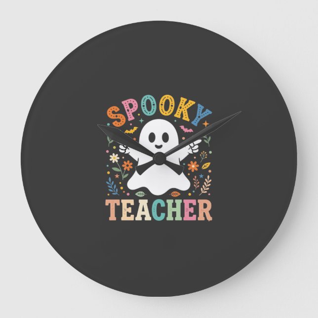 Spooky Teacher Cute Ghost Halloween Design_1 Large Clock (Front)