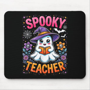 Spooky Teacher Cute Ghost Reading Book Funny Hallo Mouse Pad
